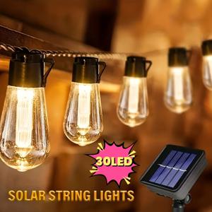 TEMU 빈티지 전구 스트링 - 태양광 LED 조명 스트링 - 4.7m/7.7m/10.7m/PET 소재 - 야외 IPX4 / 캠핑, 홈, 정원, 축제, 크리스마스 및 파티 장식용, 야간 센서 적합, 정원, 마당, 텐트, 정자 장식용, 레이저 없음, 다양한 사이즈. 야외 장식 조명 스트링, 캠핑 분위기 조명, 크리스마스 및 파티 장식용 10/20/30구