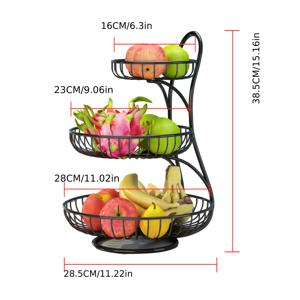 TEMU 1개 내구성 강한 3단 과일 바스켓 스탠드 - 배수 기능, 튼튼한 카본 스틸 주방 정리대, 공간 절약형 카운터탑, 결혼식, 파티, 홈 데코 - 과일, 채소, 디저트, 캔디 전시용 - 주방, 식당, 거실, 디저트 서빙 트레이에 이상적, 현대적인 디자인, 고품질 정리함, 티어드 오거나이저, 웨딩 플래너