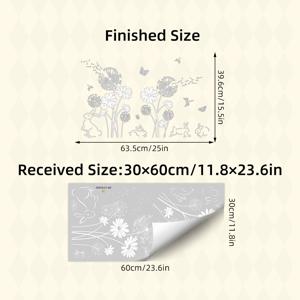 TEMU 화이트 민들레 & 토끼 창문 데칼 – 거실, 침실, 아이방 장식용 탈부착 비닐 스티커, 자연에서 영감을 받은 화려한 꽃과 동물 아트, 식물 벽 디자인