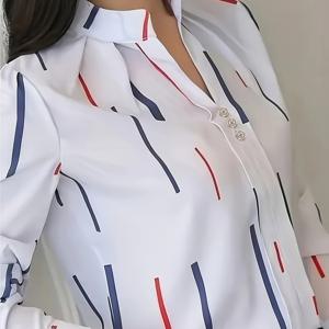 TEMU 여성용 우아한 긴팔 셔츠, 작은 스탠드 칼라, 세련된 버튼, 봄과 여름 통근, 일상적인 외출, 아름다운 여성용 셔츠, 여름 탑, 긴팔 V넥, 우아한 탑, 캐주얼 셔츠, 셔츠, 레트로 스타일.