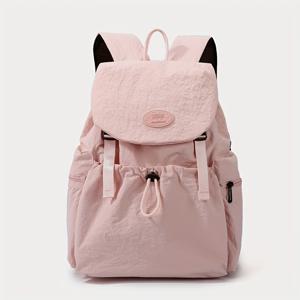 TEMU LADATA 여성용 가볍고 조절 가능한 스트랩 나일론 백팩 - 대학, 하이킹, 출근용 소프트 컬러 북백, 드로스트링 클로저, 다중 포켓, 소프트 데이팩|스트링백팩