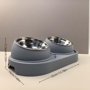 TEMU 스테인리스 스틸 애완동물 사료 및 물그릇, 이중 그릇 고양이와 강아지용 높이 조절 식기, 넘어짐 방지 기울어진 고양이 물받이, 목 지지 기능. 기울어진 고양이 사료 그릇, 구토 방지 고양이 식기, 고양이, 강아이, 토끼에게 적합