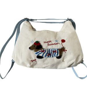 TEMU 여성용 소시지 강아지 다기능 백팩, 가을 대학생 스타일 대용량 코듀로이 토트백