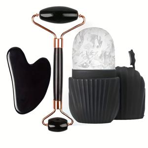 TEMU 롤러 마사지기, 아이스 스틱, 구아샤 보드 (바디 및 등용) 포함 3종 세트. 새로운 실리콘 아이스 몰드 (얼굴 아이스 마사지용) 특징