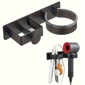 TEMU 벽걸이 헤어 스타일링 도구 보관대, 드릴 없이 설치 가능한 욕실용 수납 선반, 헤어드라이어·스트레이트너·컬링 아이언 거치대, 가벼운 헤어 액세서리 홀더, 타월 걸이 포함, 다양한 헤어 타입에 적합