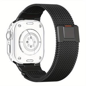 TEMU 밀라노 기계식 자석 스트랩 애플워치 밴드 여성/남성용 40mm 42mm 41mm 38mm 44mm 46mm 45mm, 스테인리스 스틸 밀라노 루프 팔찌 iWatch 시리즈 10/9/8/7/6 5/4/3/SE/Ultra/2세대 스마트워치 액세서리|남자팔찌