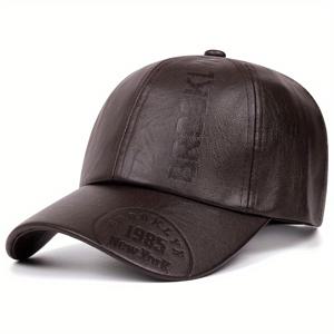 TEMU 남성용 가죽 베이스볼 캡, 브루클린 1985 뉴욕 스타일, 가을 겨울용 조절 가능한 빈티지 모자