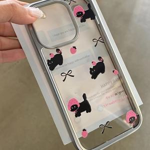 TEMU 애플 아이폰 11/12/13/14/15, 아이폰 16/15/14/13/12/11 프로 맥스 XS/XR/X/7/8/플러스용 전기 도금 투명 나비 리본 고양이 심플 폰 케이스 - 874HF