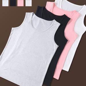 TEMU 부드럽고 신축성 있는 원단으로 제작된 여성용 민소매 탑 4종 세트. 루즈핏으로, 블랙, 화이트, 핑크, 그레이의 네 가지 단색으로 제공됩니다. 봄, 여름의 캐주얼 레이어링에 이상적이며, 패딩이 없는 부드러운 디자인을 특징으로 합니다. 미니 소매가 있는 기본적인 탱크 탑입니다.