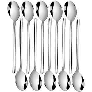 TEMU 10개입 은색 스테인리스 스틸 수프 스푼 세트, 한국 스타일 디자인, 튼튼하고 오래 지속되는 디저트 스푼, 거울 모양 끝, 식기세척기 사용 가능, 가정, 주방 또는 한국 식당에 적합 (7.28인치)