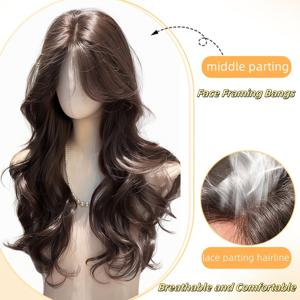 TEMU 26인치 롱 레이어드 핸드메이드 레이스 토퍼 여성용 6x3 레이스 파트 합성 바디웨이브 헤이즐넛 내추럴 컬러 스위스 레이스 베이스 & 4클립 착용 간편 헤어피스 클립인 긴 웨이비 헤어 익스텐션, 볼륨 & 길이 추가, 클립인 익스텐션,헤어 볼륨 강화제,자연스러운 연장,우아한 헤어피스,시스루 클립핀,고품질 레이스,웨이비 헤어피스,빠른 헤어스타일 솔루션