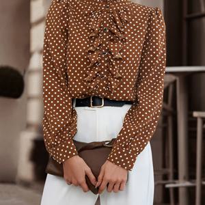 TEMU 여성용 폴카 도트 프린트 퍼프 슬리브 셔츠, 커뮤터 패션 우아한 탑 NS702 (1개)