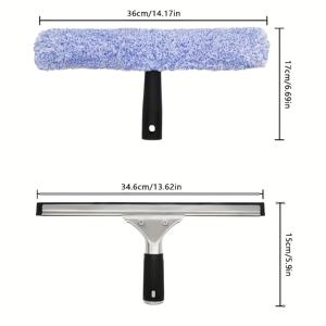TEMU 2개 세트, 얼룩 없는 창문 청소 도구 (스크리지 및 천 포함) - 샤워실 유리, 거울, 자동차 앞유리 등에 적합 - 튼튼한 플라스틱 손잡이 포함, 욕실 및 거실 청소 필수품 | 얼룩 없는 청소