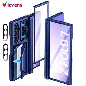TEMU 삼성 Z Fold 7용 케이스, 두 개의 카메라 렌즈 보호 필름, 카드 홀더, 내장 렌즈 커버, 힌지 보호, 스크린 프로텍터 포함. 충격 방지 지갑 케이스로 디자인된 삼성 Z Fold 7, Z Fold, 폰 케이스, 카드 홀더, 케이스
