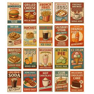 TEMU 현대적인 빈티지 스타일의 음식 아트 포스터 20장 세트. 거실, 레스토랑 벽 장식, 축제 행사 및 생일 선물로 완벽합니다. 집의 벽 장식에 훌륭한 선물 선택입니다.