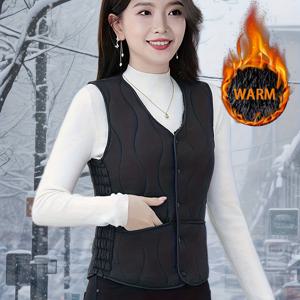 TEMU 신상 가을-겨울용 여성용 안감 두꺼운 조끼, 중장년 및 노년층을 위한 엄마용 숏 웜 조끼, 내외복 겸용, 다용도 따뜻한 안감 여성용 조끼