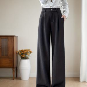 TEMU 여성용 우아한 겨울 트위드 정장 팬츠 - 벨트리스 허리 & 내장 지퍼가 있는 와이드 레그 바지, 웨딩, 캐주얼 룩을 위한 한국 스타일 오버사이즈 팬츠 (단색, 손세탁 가능) - 한국 스타일 바지|냉장고바지|바지