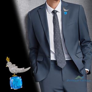 TEMU 클래식 라인스톤 새 핀 - 블루 젬 동물 브로치