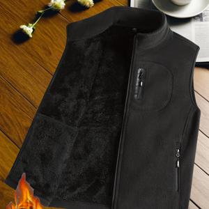 TEMU 남성용 기모 민소매 조끼 - 스탠드업 칼라, 앞면 지퍼 클로저 & 사이드 포켓이 있는 헤비웨이트 겨울 재킷 - 일상 및 공식 행사용 냉기 방지 겉옷 - 간편한 관리 폴리에스터 단열재, 겨울 조끼, 시즌 레이어링