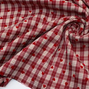 TEMU 50x143cm 벨벳 하트 레드 체크 폴리에스터 실염색 원단, 고품질 직조, 재봉 공예 액세서리 및 DIY 공예용, 손세탁 전용 - 1개 데이 원단