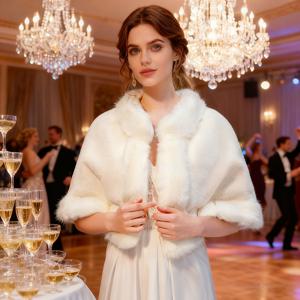 TEMU 우아한 인조 숄 - 여성용 따뜻한 랩 - 크리스마스, 결혼식, 파티용 - 캐주얼 스타일, 방풍 및 방설