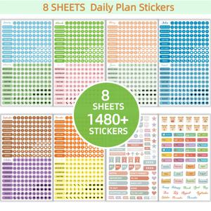 TEMU B&W 숫자 데일리 플래너 스티커 - 목표 추적, 달력, 저널, 일상 계획에 필수 | 색상 조화 월별 헤딩, 날짜, 아이콘 등, 8장, 1480+ 스티커