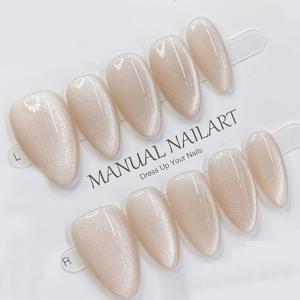 TEMU 클래식 누드 아몬드 모양의 글리터 고양이 눈 디자인의 수제 압착 네일 10개, 여성 및 남성용 탈부착 가능 인조 손톱|네일팁