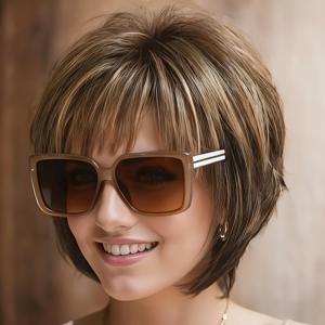 TEMU 여성을 위한 우아한 짧은 가발, 앞머리가 특징입니다. 이 레이어드 보브 가발은 뛰어난 통기성이 있어 , 파티 및 모임에 적합합니다. 추수감사절 및 크리스마스에 특별한 분위기를 연출하는 데도 완벽합니다. 새로운 스타일