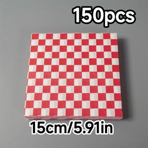 TEMU 150개 체커보드 방수 종이 | 호텔, 레스토랑, 바, 캠핑, 피크닉용 빨간색 및 검은색 베이킹 페이퍼 | 심플 접시 패드, 5.91x5.91인치