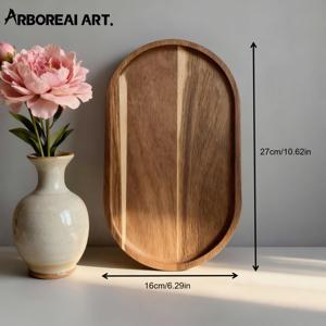 TEMU 대형 나무 타원형 트레이 | 다용도 장식 수납 트레이 (커피 테이블, 욕실, 벽난로 장식용), 오일 러브드 엔드, 비접촉식|사이드테이블