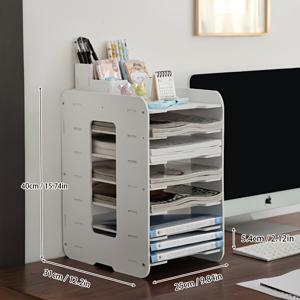 TEMU 다층 파일 선반 | PVC 데스크탑 정리함 (폴더용), 올인원 사무용품 보관 랙 & 책꽂이|책꽂이|포카바인더