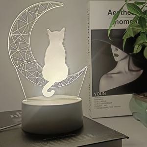 TEMU 1개입 모던 3D 달 고양이 야간 조명 | USB 전원, 전원 코드 포함, 단색 따뜻한 흰색 조명, 침실 침대 옆 램프, 탁상 장식 램프, 창의적인 분위기 조명 장식|무드등