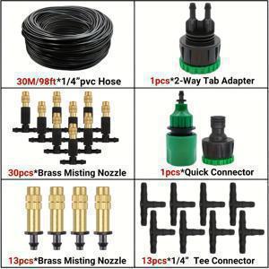 TEMU 정원 관개용 5M-30M 실외 미스트 냉각 시스템 1개입, 1/4인치 황동 미스팅 노즐, 마당 및 온실용 호스 4/7mm