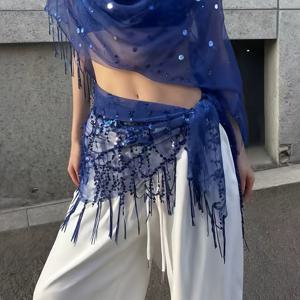 TEMU 1개 여성용 벨리댄스 힙 스카프 - 시퀸 태슬 삼각형 랩 스커트 허리 레트로 중동 댄스 의상 액세서리, 댄스 연습 및 공연용, 벨리댄서를 위한 자유로운 움직임 스카프