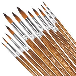 TEMU 12 페인트 브러시 세트 1세트, 전문 페인트 브러시 둥근 뾰족한 팁 아크릴 수채화 오일 바디 페인팅용 나일론 헤어 아크릴 브러시(갈색)|아크릴물감