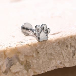 TEMU 1개 여성용 티타늄 합금 귀여운 발바닥 고양이 개 발톱 립 스터드 이어 본 네일 주얼리