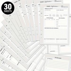 TEMU 30장 Granrouto A5 일일 반성 시트 - 5분 일지 삽입용, 할 일 목록, 감사 & 자기 관리 트래커 A5 바인더용 - 남성 및 여성에게 이상적인 선물|캘린더