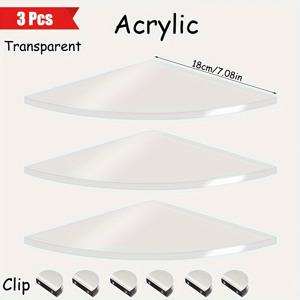 TEMU 아크릴 코너 선반 3개 세트, 7.08인치 x 7.08인치 플로팅 샤워 코너, 벽걸이 샴푸 보관함, 욕실, 주방, 거실에 적합 (화이트, 블랙 투명, 클리어)