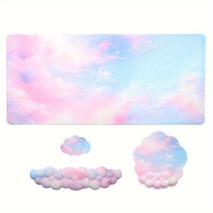 TEMU 4in1 마우스 패드 손목 지지대, 게이밍 키보드 손목 패드, 확장형 마우스 패드 및 코스터 세트, 내구성 있는 인체공학적 미끄럼 방지 원형 베이스 지지대