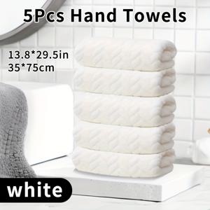 TEMU 단색 밀줄무늬 패턴 핸드타월 5pcs 세트 - X 인치, 다양한 색상 - 부드럽고 흡수력 좋은 스타일리시 홈용