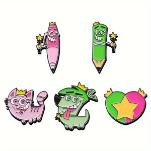 TEMU 5개 귀여운 만화 연필 & 사랑 고양이 에나멜 옷깃 핀, 배낭, 코트, 모자 장식을 위한 합금 금속 배지 브로치, 여성을 위한 패션 쥬얼리, 일상 착용, 올 시즌 액세서리
