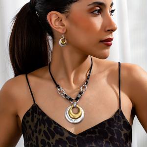 TEMU 목걸이 + 귀걸이 한 쌍 스타일 컬러 라운드 더블 레이어 펜던트 패셔너블 바캉스 다용도 여성용 주얼리 세트, 여성용 주얼리, 여성용 주얼리, 여성용 주얼리 고품질