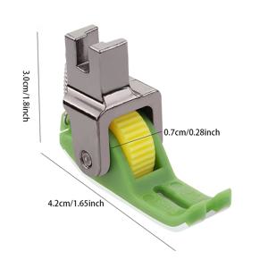 TEMU 1개 업그레이드된 플랫베드 와이드스티치 롤러 프레서 풋, 컴퓨터화된 플랫베드 재봉틀용 범용, 플라스틱 테플론 프레서 풋, 두꺼운 및 얇은 원단 모두에 적합, 가시적 스티칭 라인, 교체 가능한 휠이 있는 수입 소재