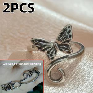 TEMU 2개 조절 가능한 나비 크로셰 링 - 뜨개질 속도를 높이는 효율적인 금속 바늘 및 실 가이드, 뜨개질 및 크로셰 액세서리에 이상적