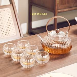TEMU 1세트 페탈 핸들 티포트와 시음컵 세트, 1-찻주전자 + 6-커피잔