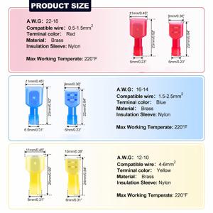 TEMU 120개 TEMINUO 나일론 커넥터 | 완전 절연 수-암 터미널 (빨강, 노랑, 파랑), 22 게이지, 퀵 디스커넥트 커넥터 키트, 자동차 배선 키트