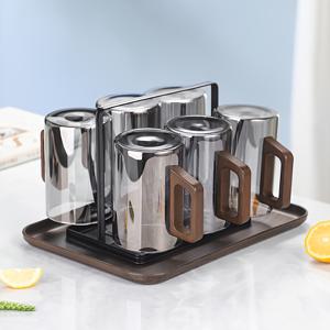 TEMU 4/6개 세트 가정용 유리컵, 500ml 대용량 나무 손잡이 음료 유리컵, 가족 모임용