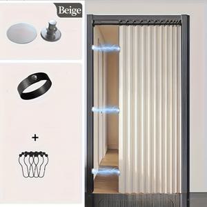 TEMU 1개 모던 단열 접이식 도어 커튼 - 플랫 위브 폴리에스터 룸 디바이더, 홈 데코 복도 프라이버시 스크린, 스타일리시 사계절 파티션 선쉐이드, 양면 자석 후크로 쉬운 설치