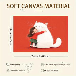 TEMU 1개 캔버스 포스터 - 거대한 흰색 고양이를 안고 있는 소녀 - 액자 없는 아트 데코 클래식 패션 벽걸이, 주방, 홈오피스, 욕실, 거실, 침실용 - 복도와 거실 공간을 위한 이상적인 선물