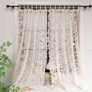 TEMU 2개, 프랑스 로맨틱 3D 꽃 레이스 자수 태슬 매달린 커튼, 상단 로드 포켓, 고품질 부드럽고 드레이핑 절연, 안감 없음, 세탁 가능, 거실, 침실, 주방 창 홈 장식 커튼에 적합, 160Gsm